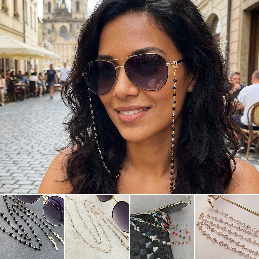 Mask Chain Holder - Aksesoris Fashion, Gantungan Kacamata Kristal Segitiga,